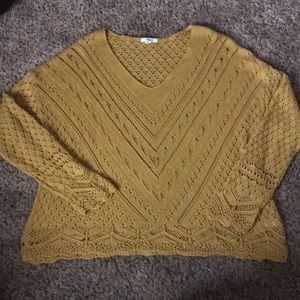 Maurices Mustard V-neck Crocheted Sweater Sz Large